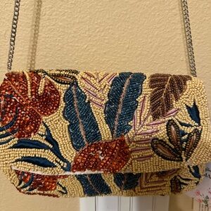 Chic Tan with Multicolored Beaded Handbag